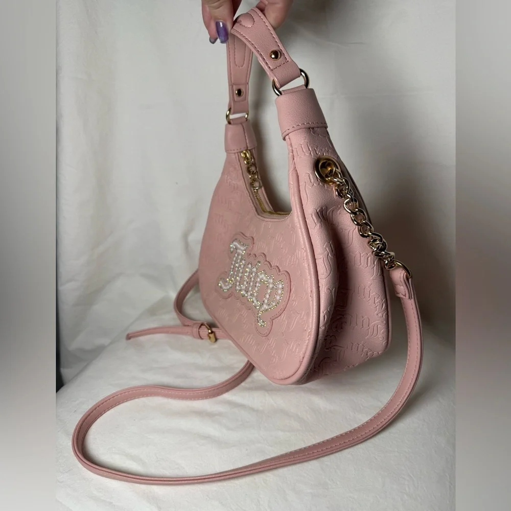 Juicy Couture Pink Diamond String of Pearls Rhinestone Hobo Crossbody